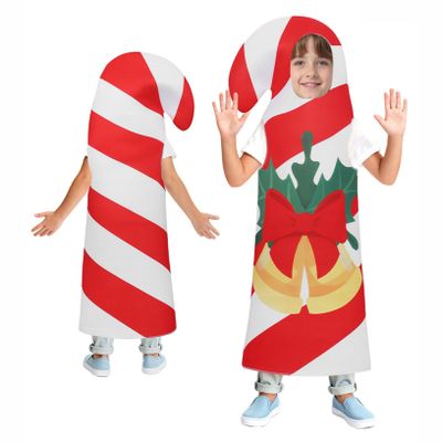 Freebily Kids Christmas Gold Ribbon Gift Box Cosplay Costume, Boys Girls Christmas Surprise Box Dress Up Outfit Candy Cane B One Size