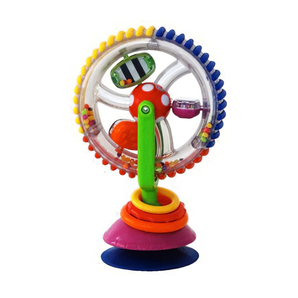Vdaxvme Baby Tummy for Time Toy Rainbow Suction Cup Rattle Crib for Sky Wheel with Colorful Beads Interactive Rotary Baby Highchair Toy with Suction