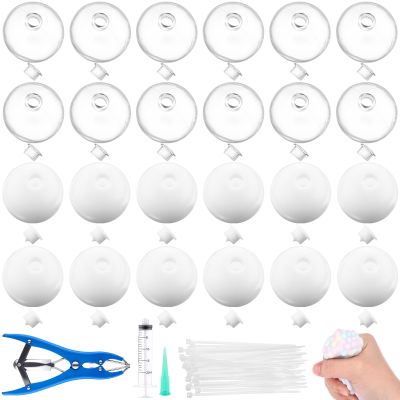 Simgoing 24 Pcs DIY Stress Ball Making Kit, Blank Stress Pressure Ball Skin Kit with Vacuum Evacuating Device & Expander Tool Make Your Own Fidget Pressure Balls for Adults (Milky and Clear)