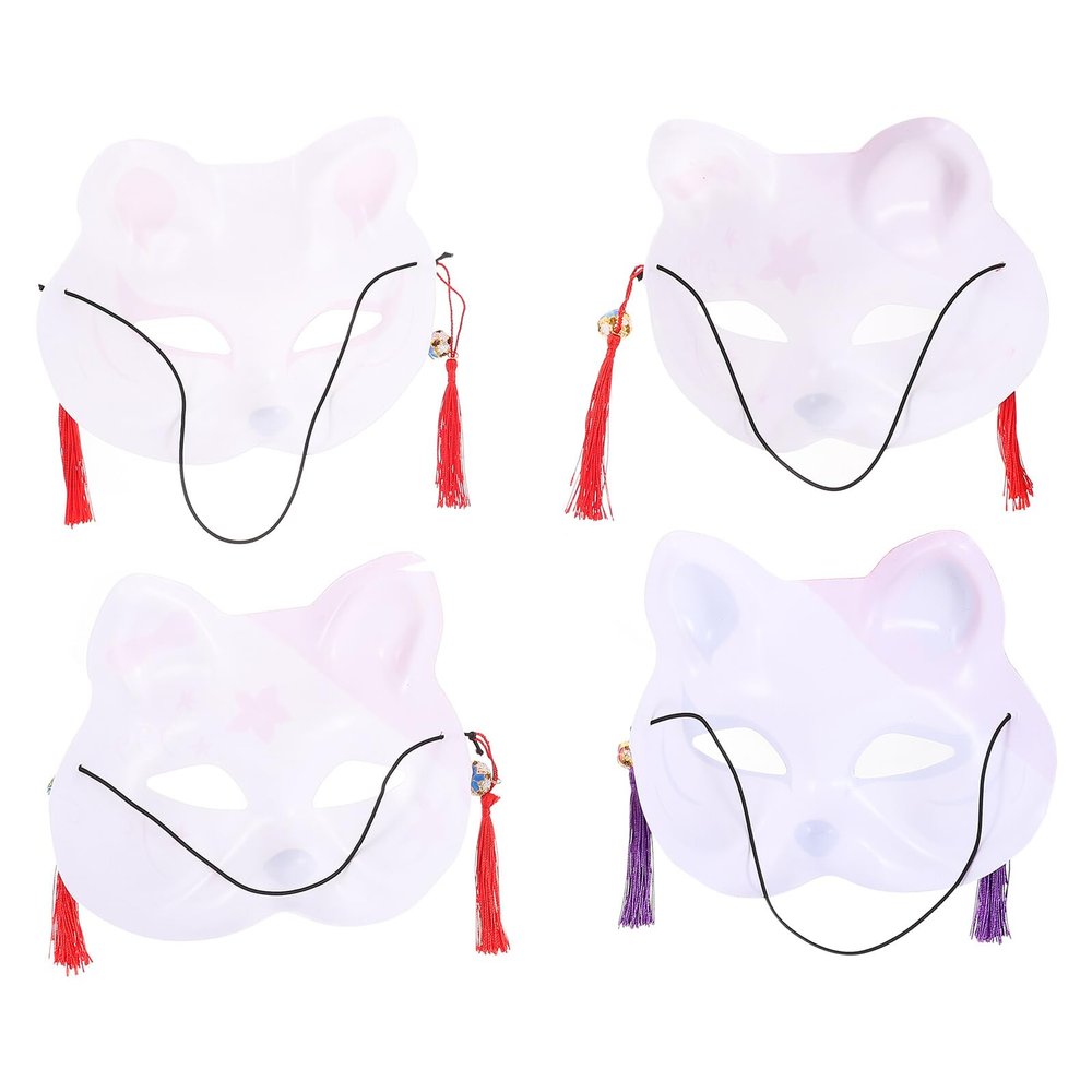 Abaodam 4Pcs Japanese Style Half Face Cat Masks Foxes Design Cosplay Unisex for Dance Performances and Festival Parties