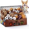AceOrbit Large Dog Toy Basket with Cover, 16.5" L x 12.2" w x 12.8" h Trapezoidal Metal & Wood Dog Toy Bin Box Storage Organizer for Farmhouse Blankets, Leashes & Accessories(Brown) view 1