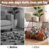 AceOrbit Large Dog Toy Basket with Cover, 16.5" L x 12.2" w x 12.8" h Trapezoidal Metal & Wood Dog Toy Bin Box Storage Organizer for Farmhouse Blankets, Leashes & Accessories(Brown) view 3