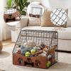 AceOrbit Large Dog Toy Basket with Cover, 16.5" L x 12.2" w x 12.8" h Trapezoidal Metal & Wood Dog Toy Bin Box Storage Organizer for Farmhouse Blankets, Leashes & Accessories(Brown) view 4
