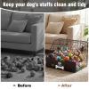 AceOrbit Large Dog Toy Basket with Cover, 16.5" L x 12.2" w x 12.8" h Trapezoidal Metal & Wood Dog Toy Bin Box Storage Organizer for Farmhouse Blankets, Leashes & Accessories(Black) view 2