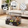 AceOrbit Large Dog Toy Basket with Cover, 16.5" L x 12.2" w x 12.8" h Trapezoidal Metal & Wood Dog Toy Bin Box Storage Organizer for Farmhouse Blankets, Leashes & Accessories(Black) view 4