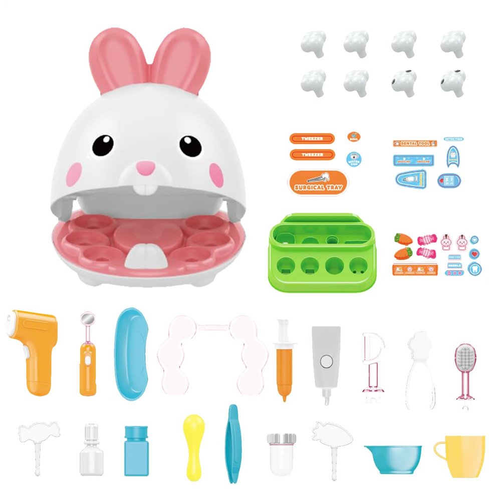 Dentist Play Set Cute Bunny Pretend Teeth Toy Kit, Creative dentals Care Learning Model for Kids | Educational STEM Dentist Role Play Set, Fun Tooth Cleaning Toy, Stocking Stuffer for Children