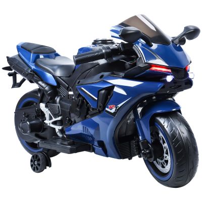 12V Kids Electric Motorcycle, 9MPH Cool Off-Road Motocross Bike with Double Motors, LED Lights & Music Player, Lockable Hidden Charging Port, Ideal Gift for Boys Girls Ages 2-8 Years Old Blue