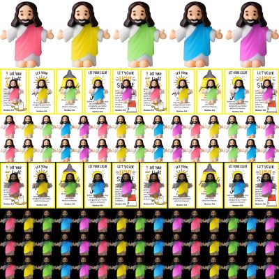 CroBlissful Mini Jesus Figurines Glow in The Dark with Let Your Light Shine Cards for Christian Easter Gifts Church Sunday School Religious Gifts for Easter Egg Fillers(200 Sets,Open Your Arms)