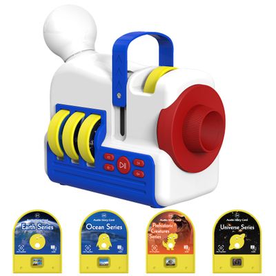 Educational Story Projector for Kids with 4 Science Themes, Earth, Ocean, Dinosaurs & Space, Audio Narration & Night Light & 9 Dream Music, Dual Power Book Projector Machine Toy for Boys & Girls