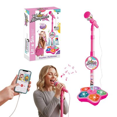 Karaoke Machine with Light, 2025 Upgrade Star Microphone with Stand, All in One Funny Karaoke Microphones with Adjustable Stand for All Ages, Birthday Gifts (not Included adeapter Cable) (Pink)