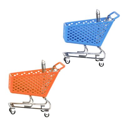 BESPORTBLE 2Pcs Mini Desktop Shopping Cart Storage Baskets Metal Craft Decor for Office Organizer Unique Miniature Supermarket Cart Adornment Random Color