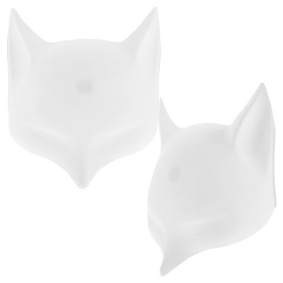 Abaodam 2pcs Matte White Blank Fox Masks for DIY Painting Unpainted Plastic Animal Face Masks with Nonslip Surface for Crafting Fox Cosplay Accessories