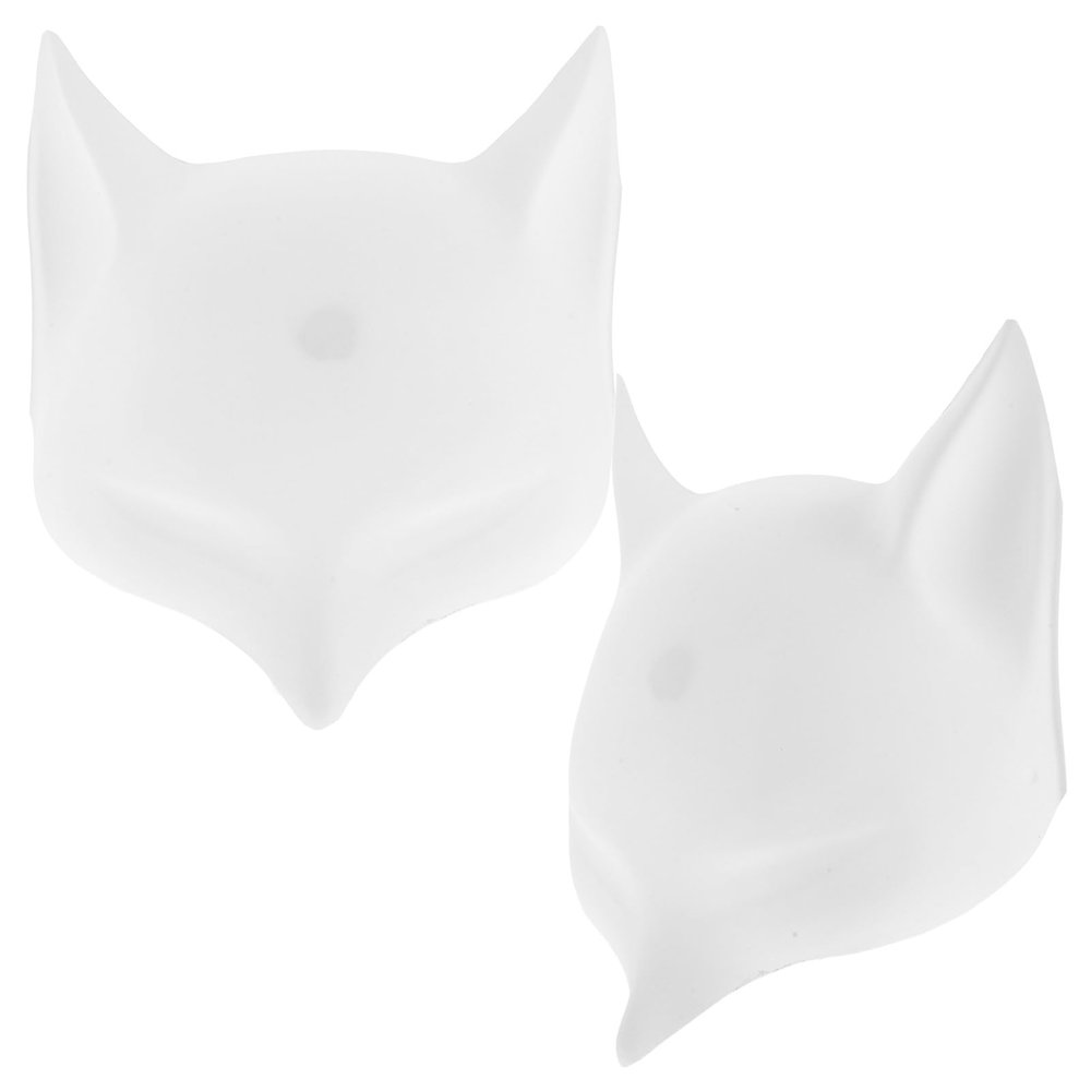 Abaodam 2pcs Matte White Blank Fox Masks for DIY Painting Unpainted Plastic Animal Face Masks with Nonslip Surface for Crafting Fox Cosplay Accessories