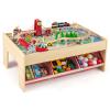 Costzon Train Table, 3-in-1 Wooden Activity Table W/ 3 Storage Bins, Reversible 94 PCS Track Train Toys & Table Map for Building, Playing, Studying, Eating, Kids Train Set Table for Boys Girls Aged 3+ view 1