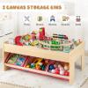 Costzon Train Table, 3-in-1 Wooden Activity Table W/ 3 Storage Bins, Reversible 94 PCS Track Train Toys & Table Map for Building, Playing, Studying, Eating, Kids Train Set Table for Boys Girls Aged 3+ view 2