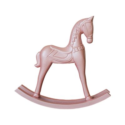 UAGGIC Wooden Pink Rocking Horse Miniature Figurine Nursery Decors Handcrafted European Styles Home Accent for Kids Room