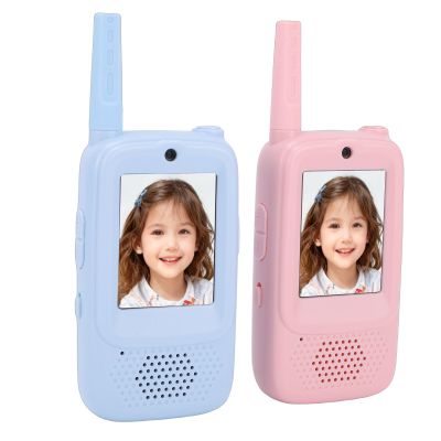 VELATEMOR Kids Walkie Talkies with Camera & Voice Changer, No WiFi Needed Video Walkie Talkies for Kids Auto Pair, Rechargeable USB C Toy for Outdoor Play (Blue and Pinkish)