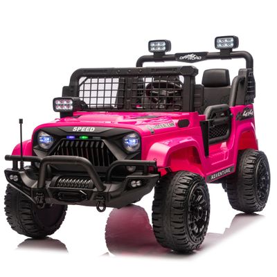24V Kids Ride On Car, 2-Seater Electric Truck w/Parent Remote Control, 2x100W Motor, 3 Speeds, LED Lights, Bluetooth Music, 4-Wheel Shock Absorption, Gift for Ages 3-8 (Pink)