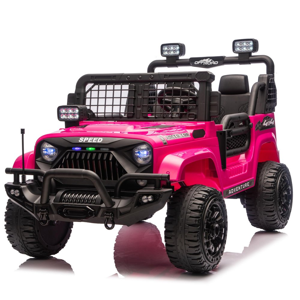 24V Kids Ride On Car, 2-Seater Electric Truck w/Parent Remote Control, 2x100W Motor, 3 Speeds, LED Lights, Bluetooth Music, 4-Wheel Shock Absorption, Gift for Ages 3-8 (Pink)