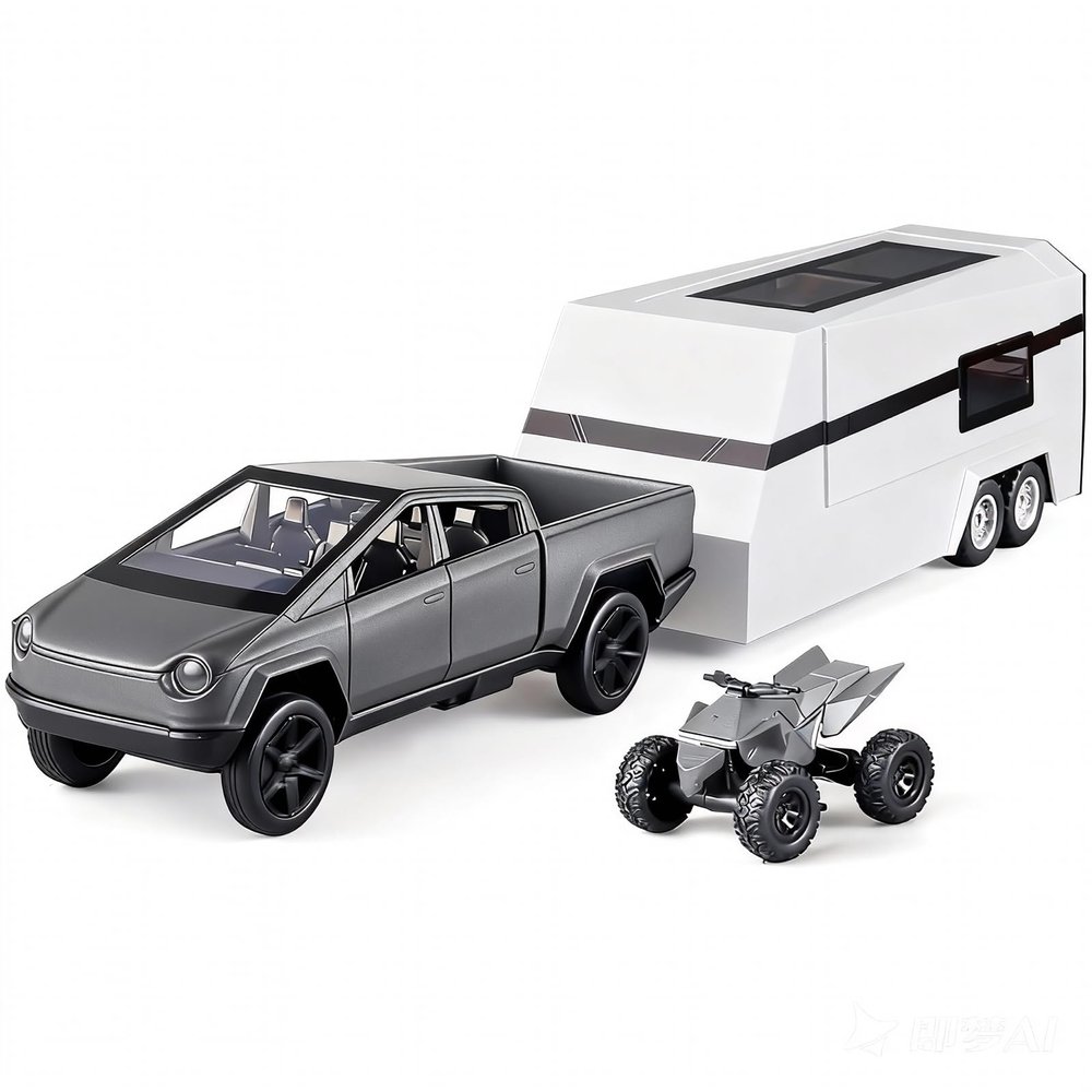1:32 Scale Alloy Pickup Truck Toy with Trailer & ATV, Interactive Lights & Sounds, Opening Doors/Trunk, Pull-Back Function, Educational Vehicle Playset for Kids Boys Girls (Grey)