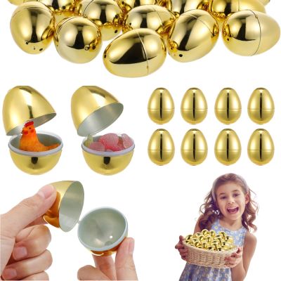 20pcs Golden Fillable Easter Eggs - 2.36" Plastic Eggs for Easter Egg Hunt, Basket Stuffers, Party Favors, Holiday Decorations (Candy, Toys, Gift Box)