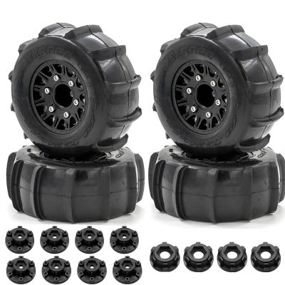1/10 Short Course Truck Sand Tires Snow Tyres with 12 14 17mm Wheel Hex for Arrma Senton Tires Slash Tires Axial Redcat Rc4wd RC Car(Black)