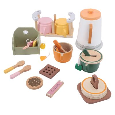 Vikye Wooden Tea Set, Pretending Play Toy with Teapot and 4 Colorful Cups for Kids Role Play and Fine Motor Skills Development, for Children Ages 3 Years and Up