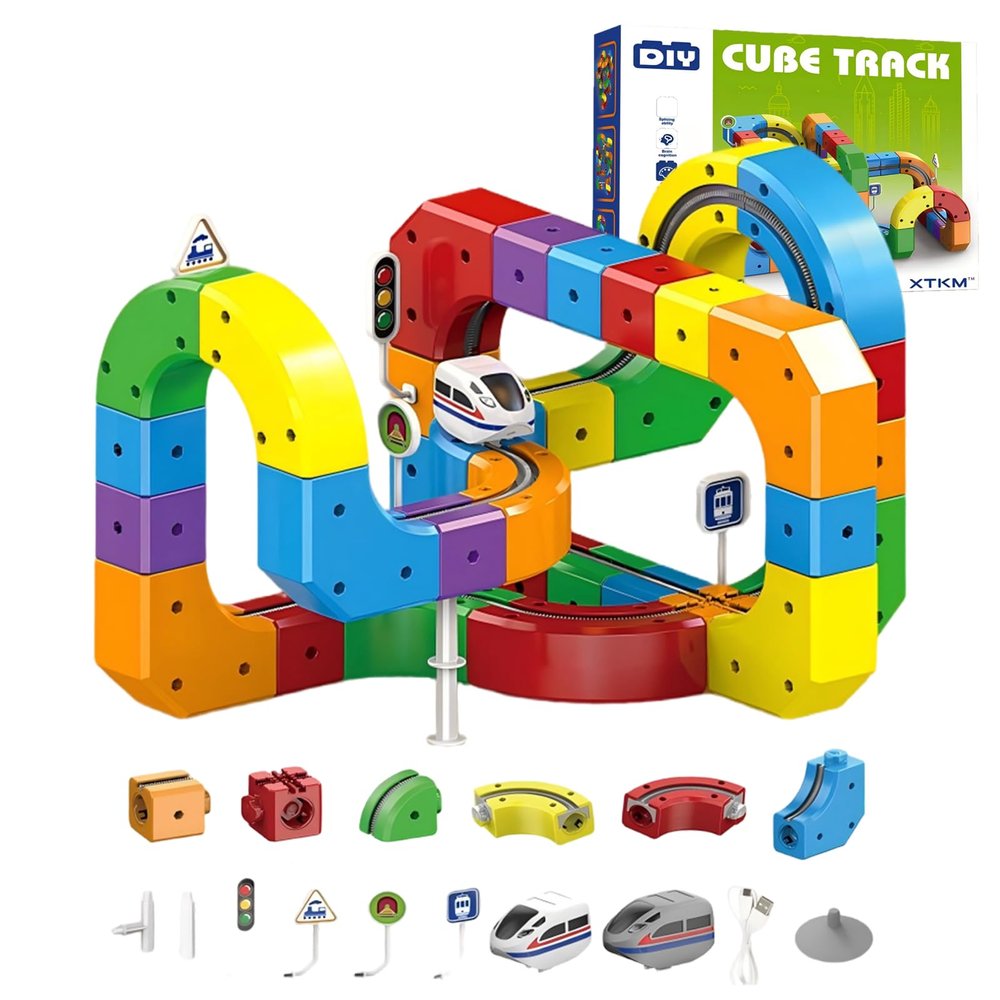 Magnetic Suction Rail Electric Train Set 3D Magic Flexible Race Track, 81 Pcs Race Car Track Block with Anti-Gravity, Educational Toy Boys Girls Birthday (81 PCS)