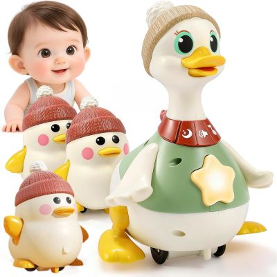 Little Duck Family Tummy Time Toys for Baby 6-12 Months, Musical Crawling Duck Toy with Music & Light, Baby Ducks Toy for Toddlers 1-3, Birthday Gifts for Boys Girls (Mother Goose + 3 Goslings)