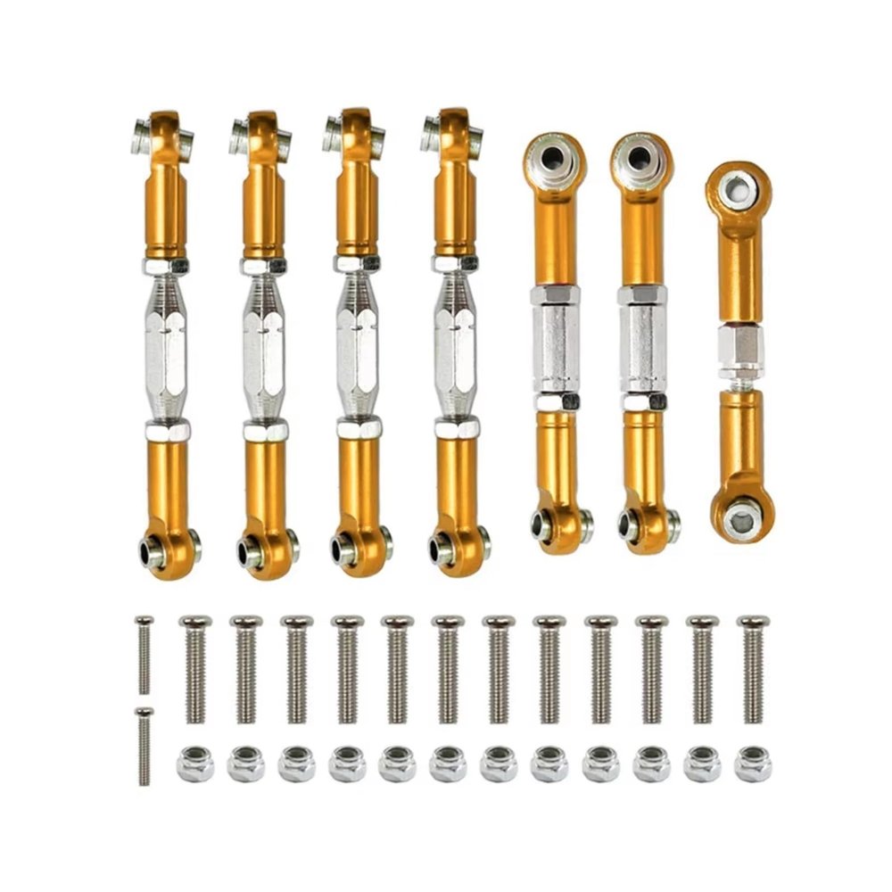 RC Crawlers Toys For Wltoys 144001 144002 144010 124007 124016 124017 124019 Metal Front Rear Tie Rod Linkage Servo Link Set RC Car Upgrade Parts(Yellow)