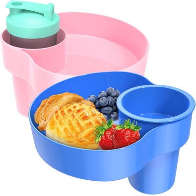 Car Seat Cup Holder for Kids - Kids Travel Tray with Snack Tray, CarSeats Snack Trays for Toddler, Car Cup Holder for Safety Seats, Fits Stroller & Booster (bluepink)