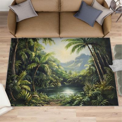 HYGIUID Tropical Rainforest Area Rug 5x6 - Rainforest Lake View Area Rugs for Kitchen, Tropical Plants Bedroom Area Rug Kids Low Pile Rug for Indoor Outdoor Hardwood Floors Home Decor