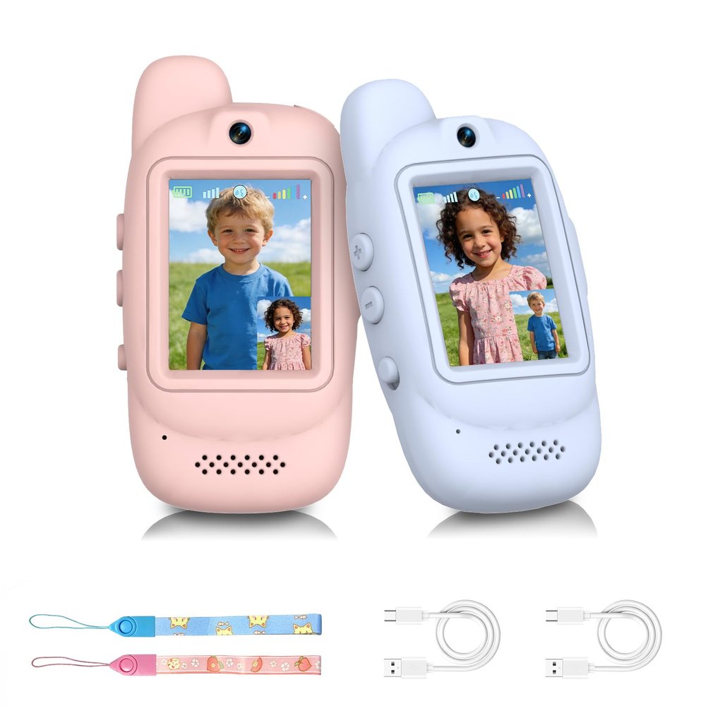 Video Walkie Talkies for Kids, 2 Pack Rechargeable Video Walkie Talkies for Age 3-12 Boys Girls, 1000 Feet Range, 2.0 IPS Screen Display & Voice Changer, for Indoor Outdoor Travel Hiking