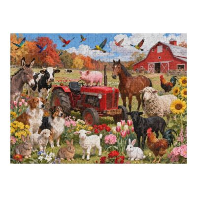 Funny Farm Fall 500 Piece Jigsaw Puzzle for Adults Autumn Animal Scene Puzzle, Colorful Dog Farm Art Puzzle, 500 PCS Relaxing Family Jigsaw for Seasonal Home Decoration 20.5x15 in