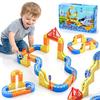 WUPIOS Electric Train Set for Kids 3 4 5 6 7 8, 3D Flexible Race Track 83 PCS Car Track for Toddlers 3-5, Magnetic Track Car Toys Gravity Defying Train Track Stem Learning Toy Gift Cube Track view 1