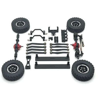 RC Crawlers Spare Parts for Wpl C64 C64-1 1/16 Metal Front and Rear Axle Chassis Link Rod Pull Rod Mount Side Pedal Tire Set RC Car Upgrade Parts(Black)