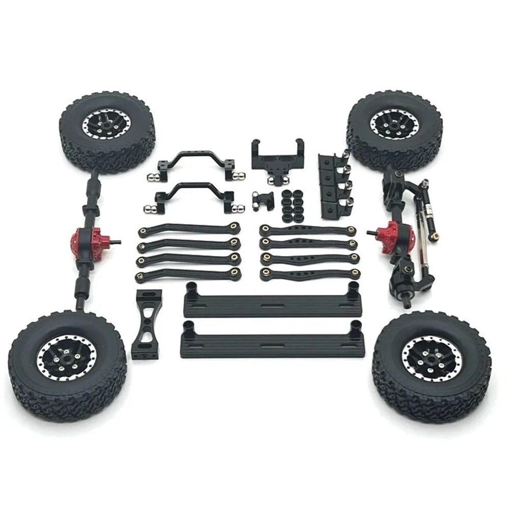 RC Crawlers Spare Parts for Wpl C64 C64-1 1/16 Metal Front and Rear Axle Chassis Link Rod Pull Rod Mount Side Pedal Tire Set RC Car Upgrade Parts(Black)