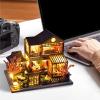 3D Wooden Puzzles, House Miniature Kits for Adults, Villa Building Blocks with LED Light, Craft Realistic Model for Library Men Kids Home Decoration DIY Projects Portable view 4