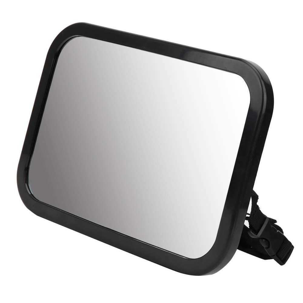 Baby Car Mirror Adjustable Angle Backseat Baby Mirror Rear Facing View Infant Safety Clear Image Non Glass Material Adjustable Straps Black 9.6 x 6.9in