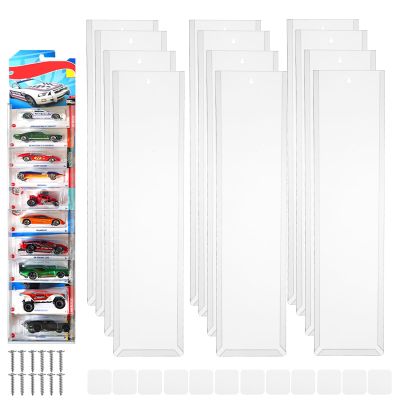12 Pack Clear Display Case for Packaged Model Cars Toy Car Storage Organizer Wall Mount-Holds up to 120 Cars Model Car Display Cases Display Shelf Rack Compatible with Hot Wheels, 16.7x4.4