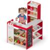 Arlopu Kids Pretend Play Grocery Store Playset, Wooden Supermarket Toy Set, Toddler Market Checkout Stand with Chalkboard, Cash Register, Display Shelves, Play Food Accessories (Red) view 1