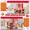 Arlopu Kids Pretend Play Grocery Store Playset, Wooden Supermarket Toy Set, Toddler Market Checkout Stand with Chalkboard, Cash Register, Display Shelves, Play Food Accessories (Red) view 3