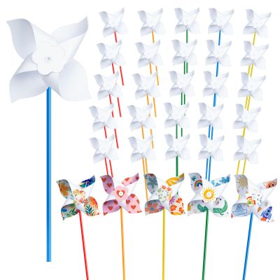 100 Pcs DIY Pinwheels Craft for Kids, Color Your Own White Pinwheel,Bulk Summer Pinwheel Craft Kit,Bulk Pinwheels for Spring Art and Creativity (100)