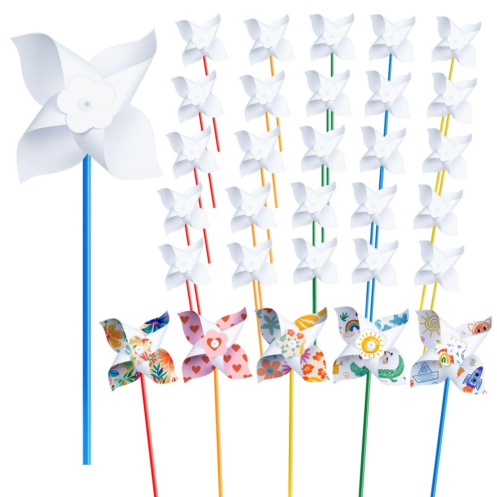 100 Pcs DIY Pinwheels Craft for Kids, Color Your Own White Pinwheel,Bulk Summer Pinwheel Craft Kit,Bulk Pinwheels for Spring Art and Creativity (100)