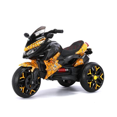 12V Electric Kids Motorcycle for 3-8 Year Old Boys Girls, 3-Wheel Ride-On Toy Motorbike with Lighting Wheels, Music Player (Connect with Phone) and Hand Drive (Yellow)