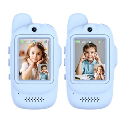 Video Walkie Talkies for Kids, Toys Walkie Talkies Rechargeable 2 Pack with 0.3MP Camera, 1000mAh, Ergonomic, Long Range 2 Way Radio, Indoor Outdoor, Birthday Gift for Boy Girl Age 3-12 (Blue & Blue)