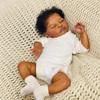 19 Inch Realistic Baby Dolls Black Girl African American Reborn Dolls Silicone Dark Skin Tone with White Onesie, Lifelike Asleep Newborn Babies Magnetic Pacifier & Real Life Baby Doll Accessories view 1