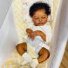 19 Inch Realistic Baby Dolls Black Girl African American Reborn Dolls Silicone Dark Skin Tone with White Onesie, Lifelike Asleep Newborn Babies Magnetic Pacifier & Real Life Baby Doll Accessories view 2
