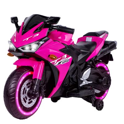 12V Electric Ride On Motorcycle for Kids, Training Wheels, Full Hand Drive Motorbike Toy, Perfect for Boys and Girls (3-8 Yrs) (Pink)