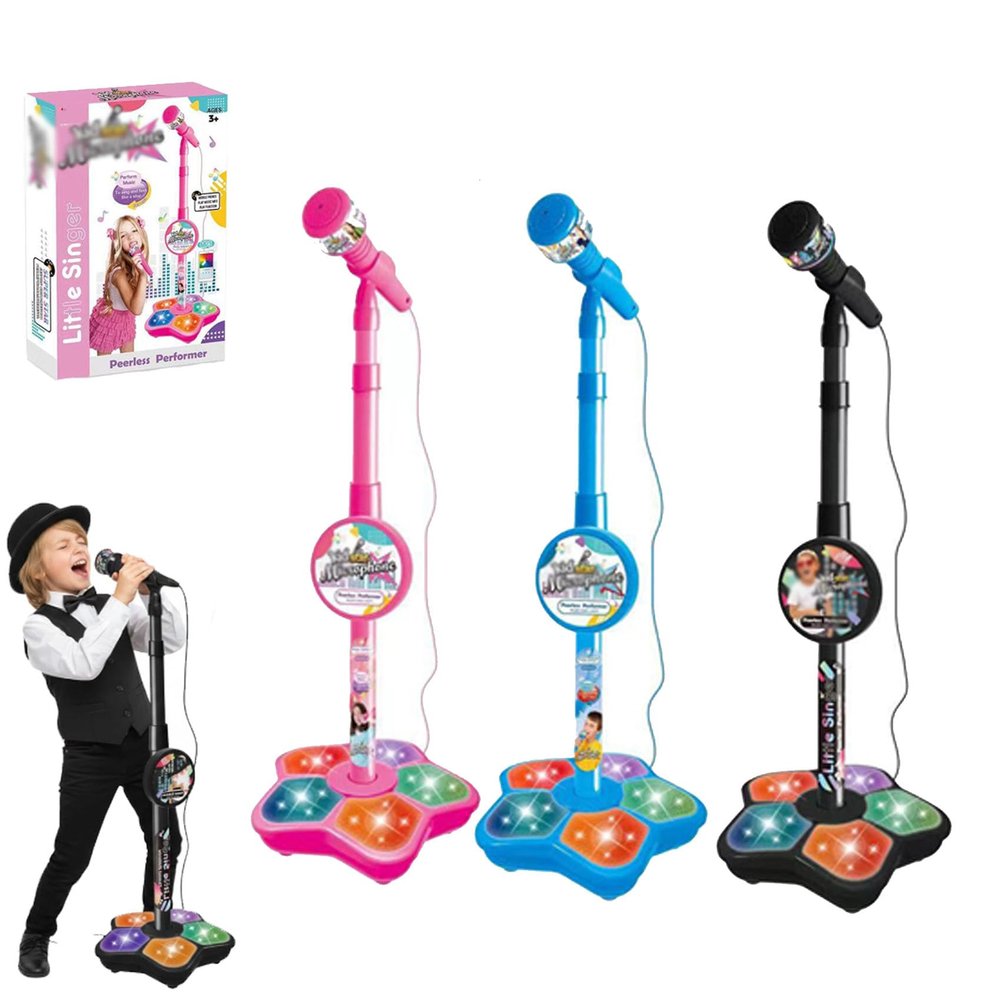 Kids Microphone with Stand, Karaoke Microphone for Kids, The All-in-One, Got Built-in Music, Colorful Lights, Echo Effects, Toddler Microphones, for Christmas and Birthday Girls and Boys (3Set)